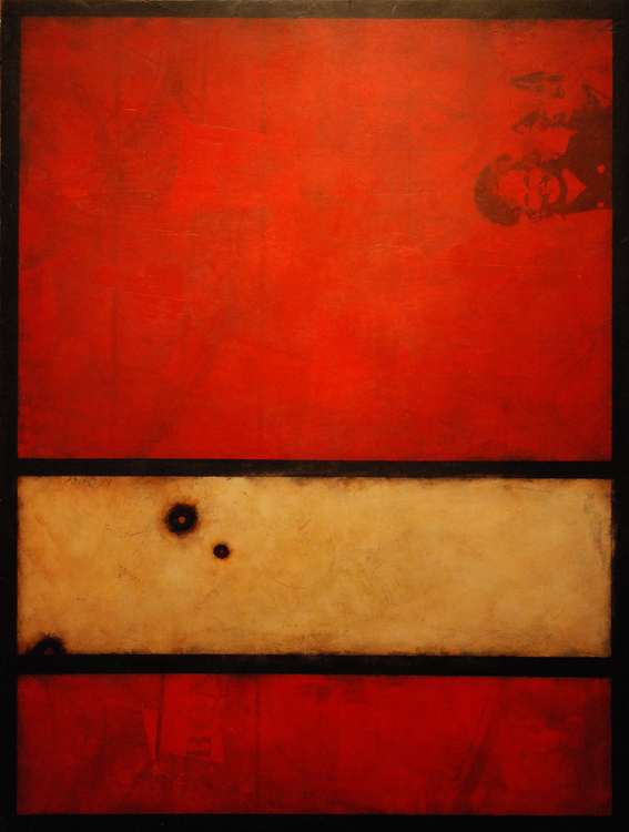 Red pigment in plaster on Panel